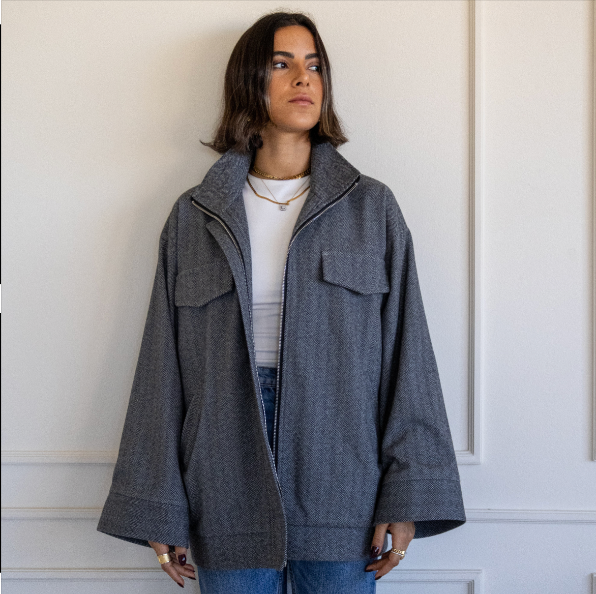 Off To The Races Bomber Jacket in Grey