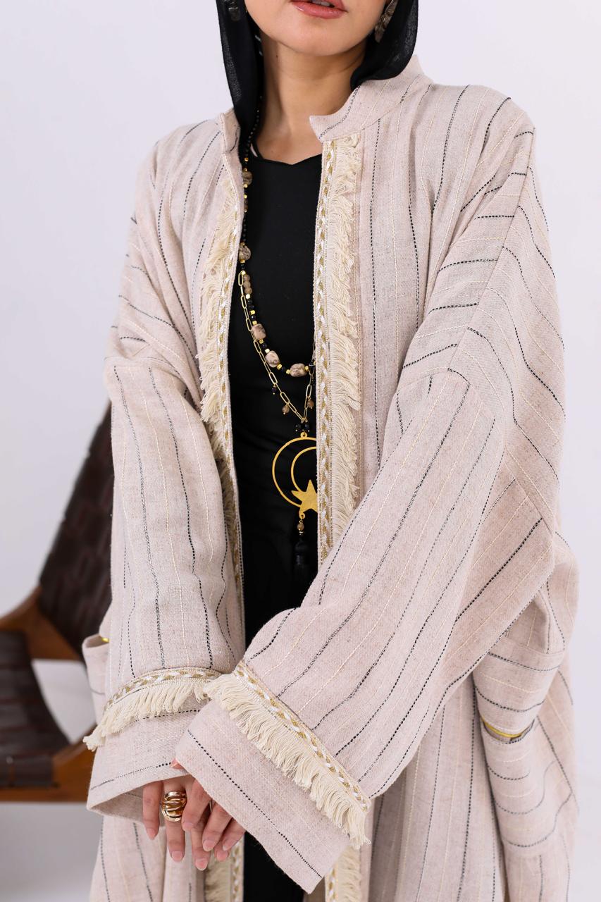 Persian Linen Cardigan In Black/Off White Stripes