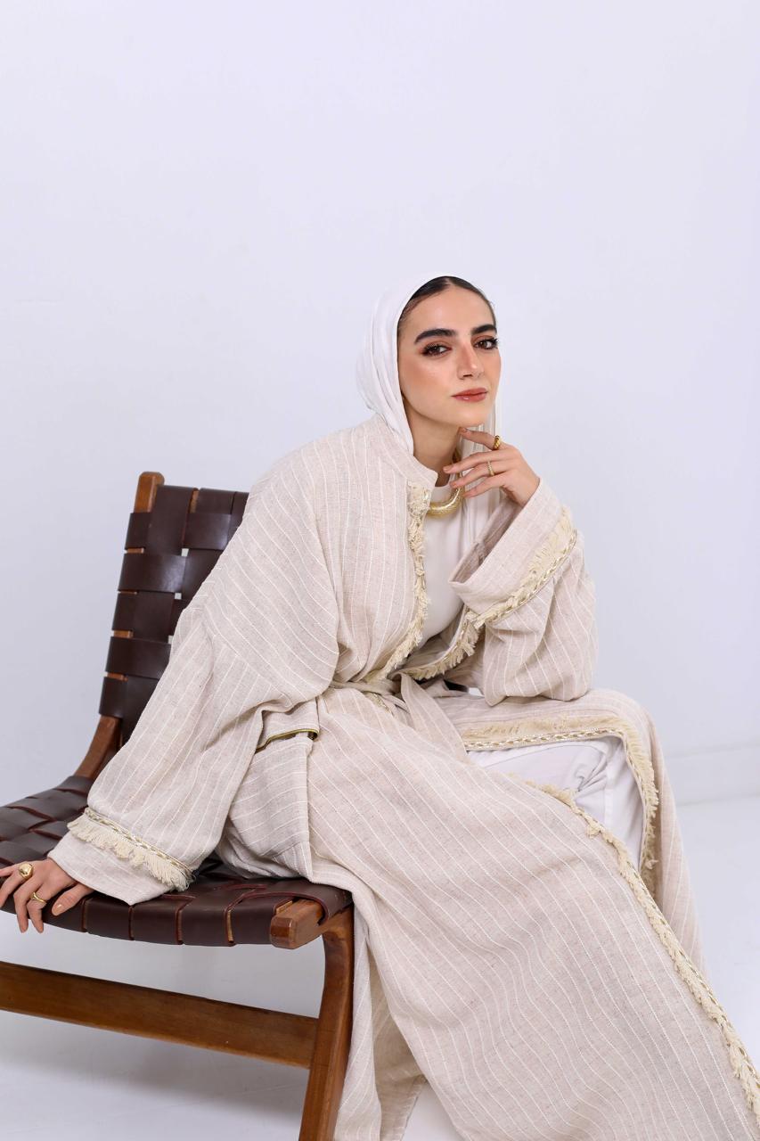 Persian Linen Cardigan In Off White Stripes