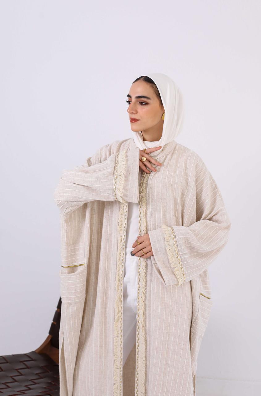 Persian Linen Cardigan In Off White Stripes