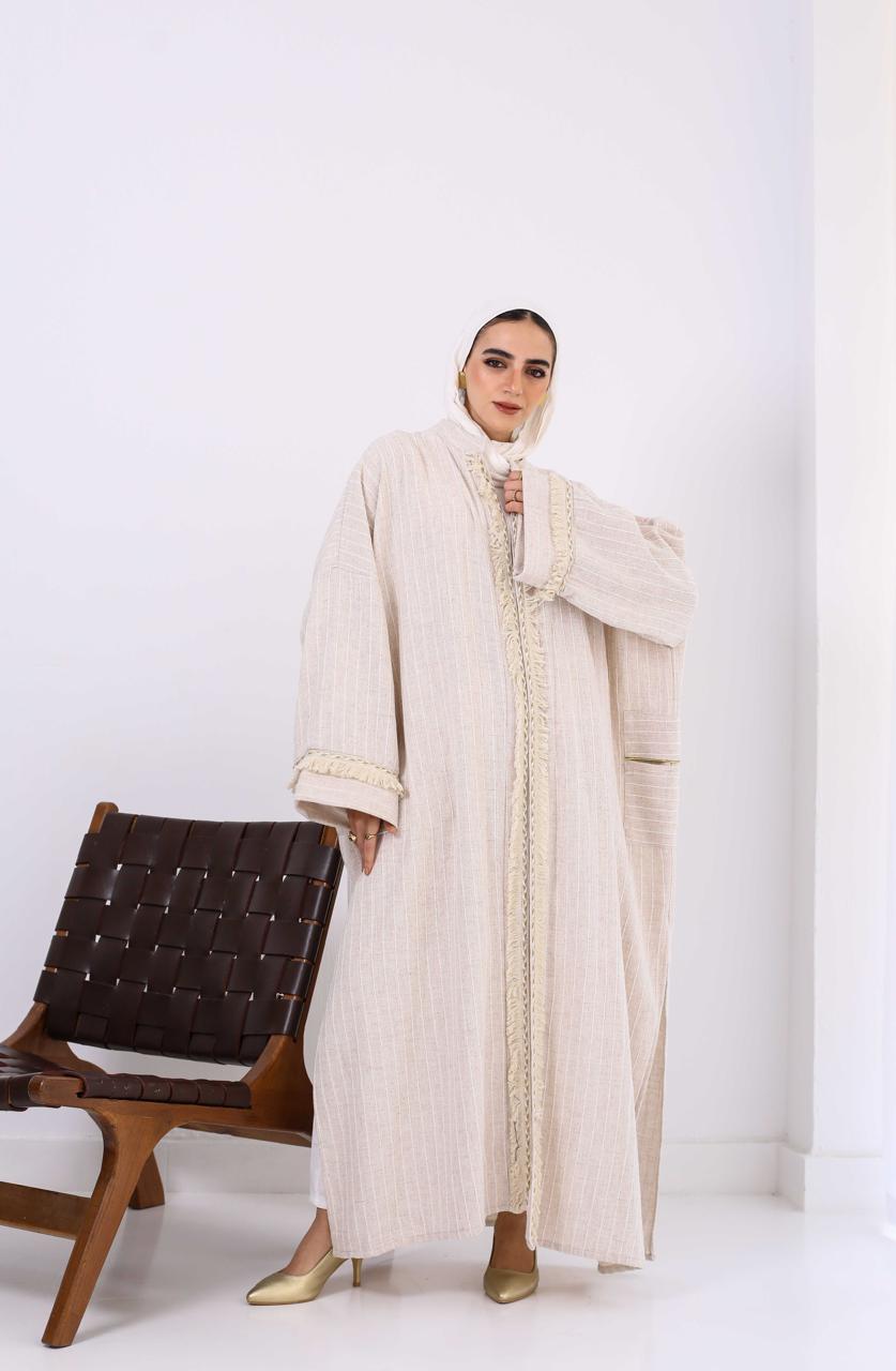 Persian Linen Cardigan In Off White Stripes