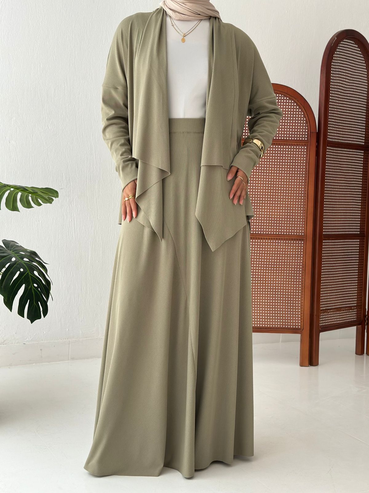 Elegance In Motion Skirt Set In Olive
