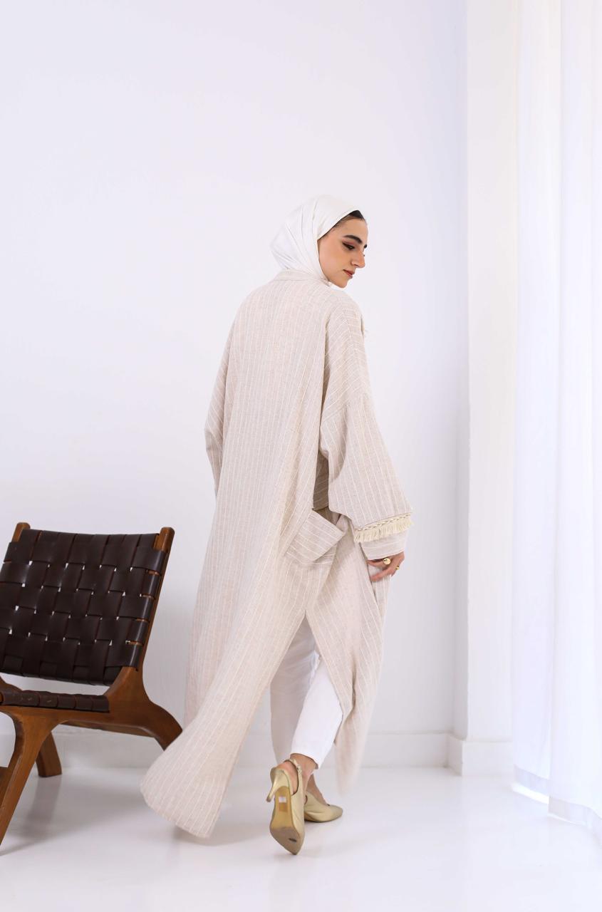 Persian Linen Cardigan In Off White Stripes