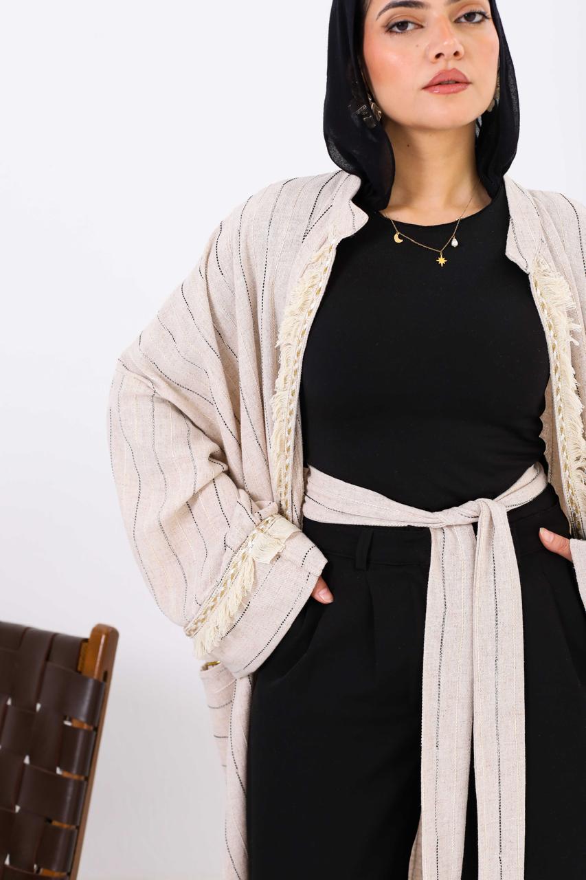 Persian Linen Cardigan In Black/Off White Stripes