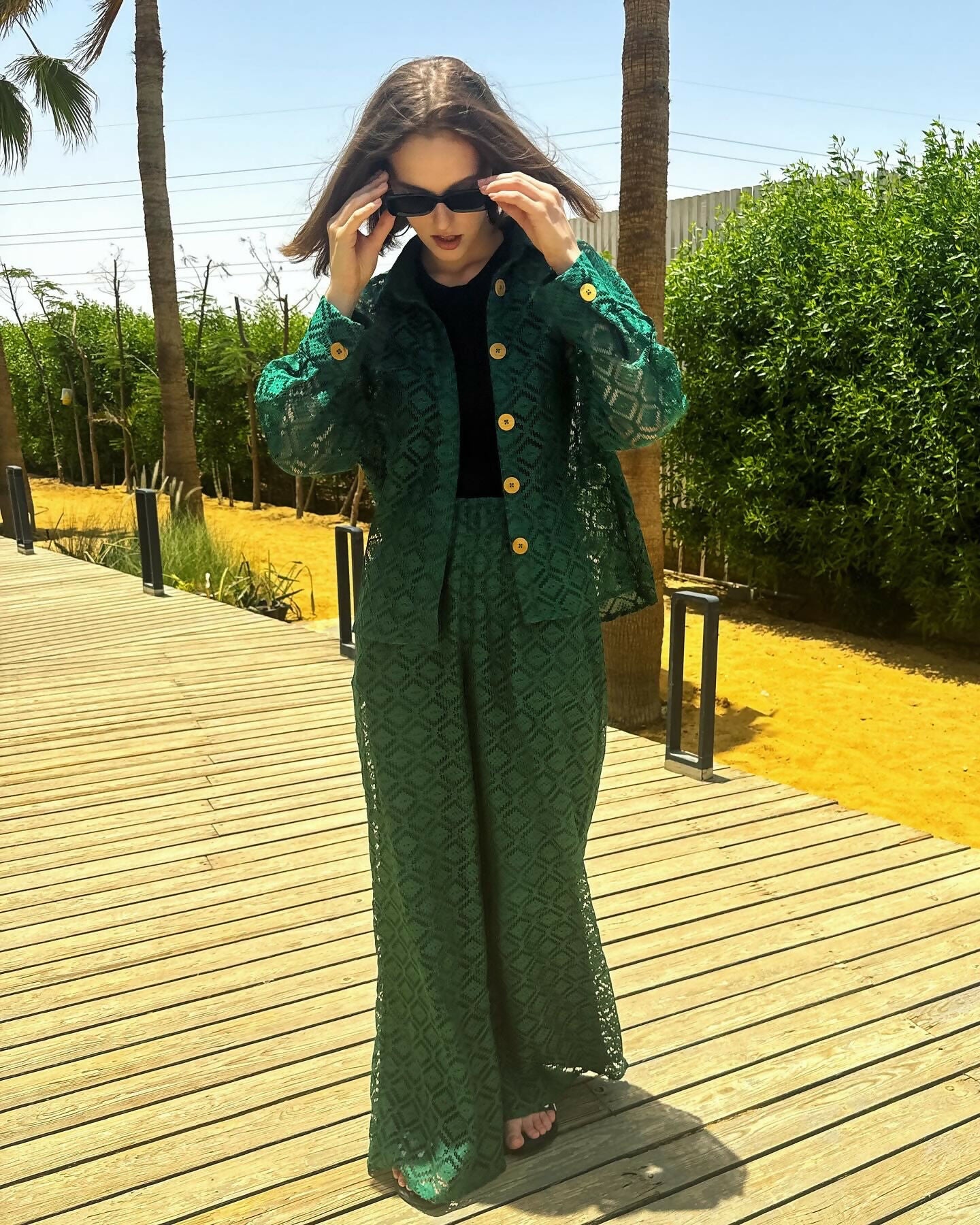 Diamonds Lace Emerald Green Set