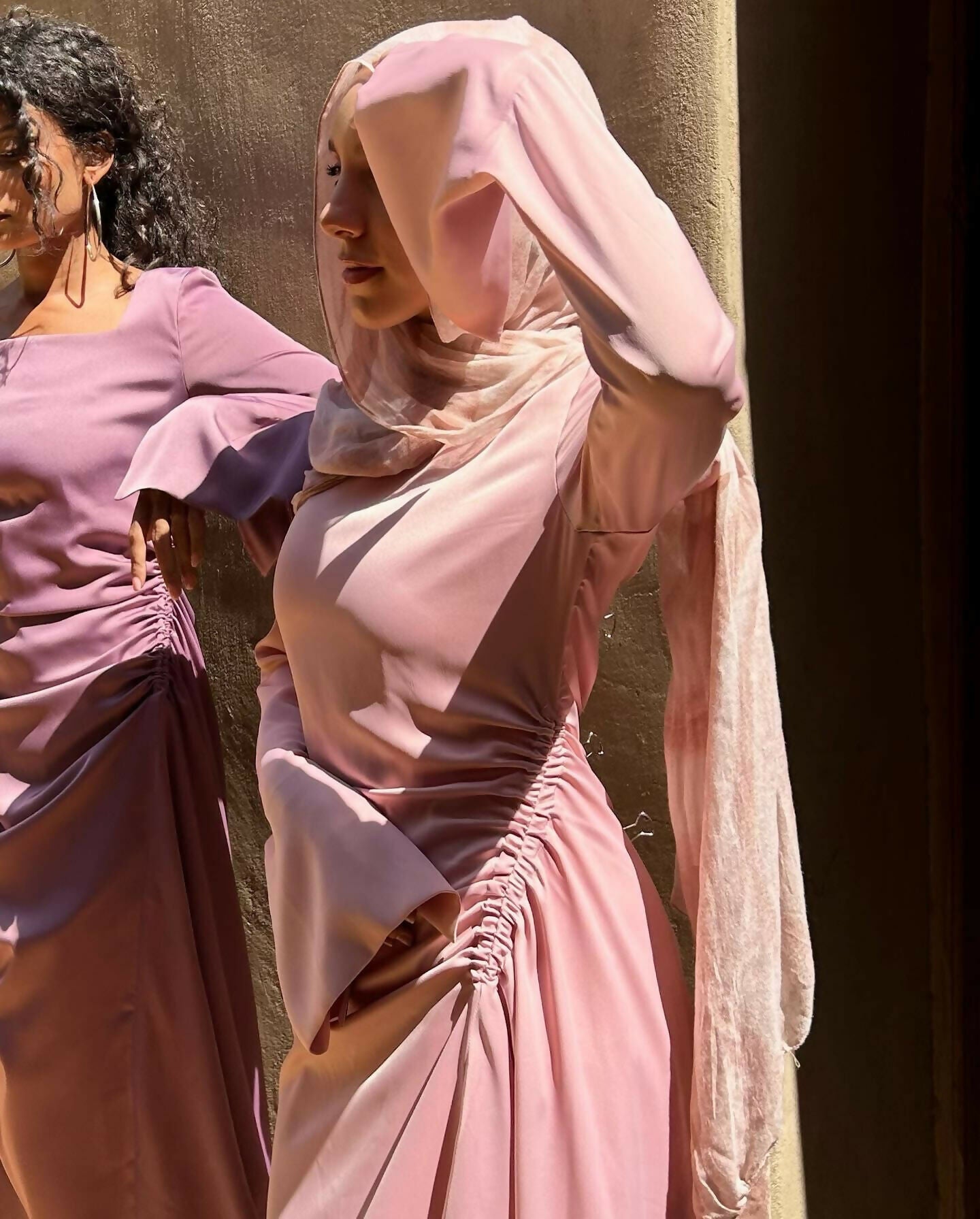 Maxi Satin Dress With Side Gathering