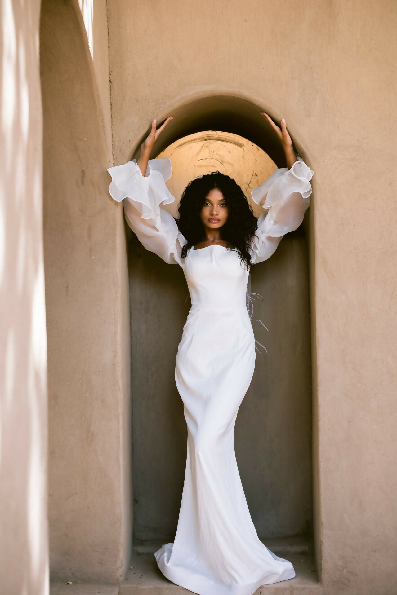 Maxi Satin With Puff Sleeve Organza Dress