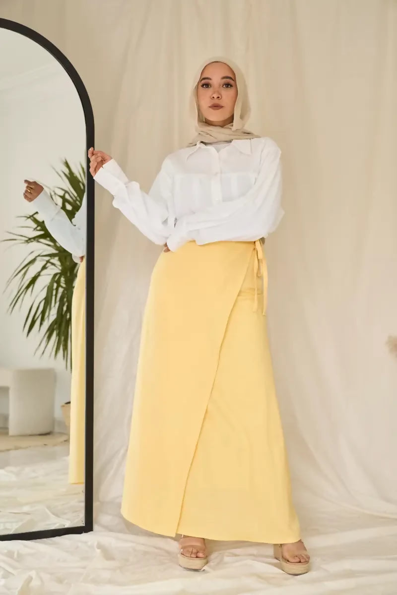 Powder Yellow Seashell Wrap Skirt