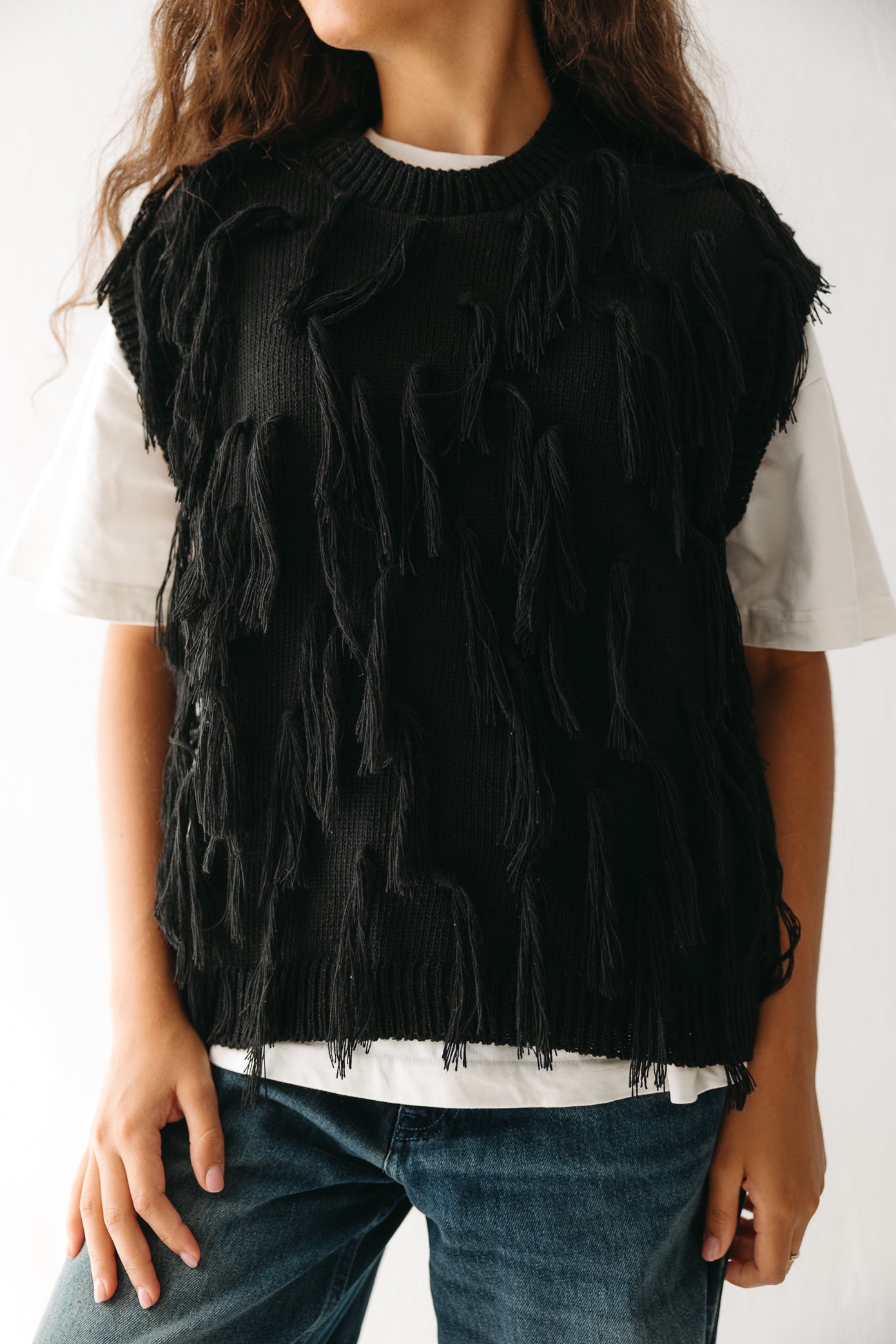 Fringed up Vest in Black