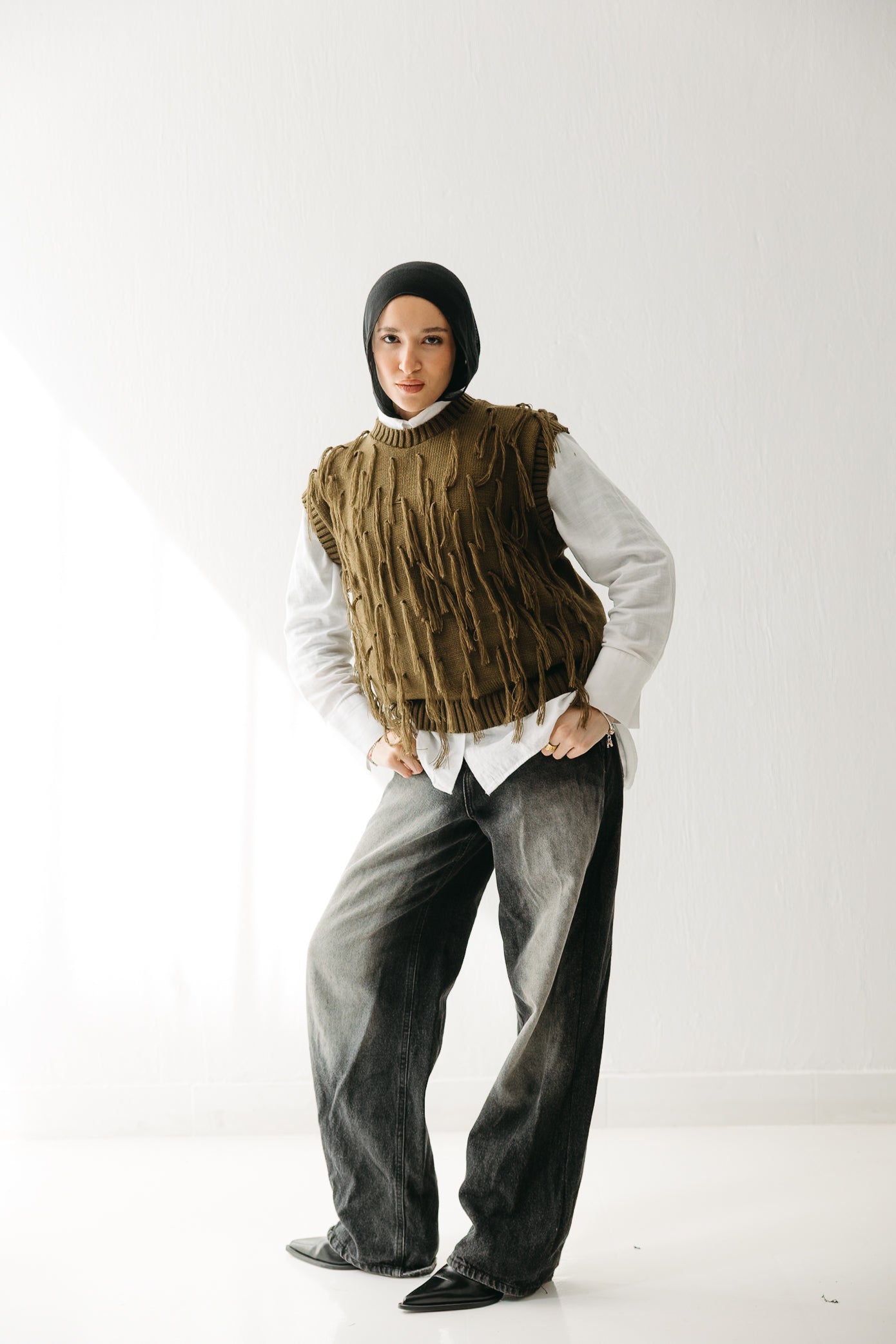 Fringed up Vest in Olive