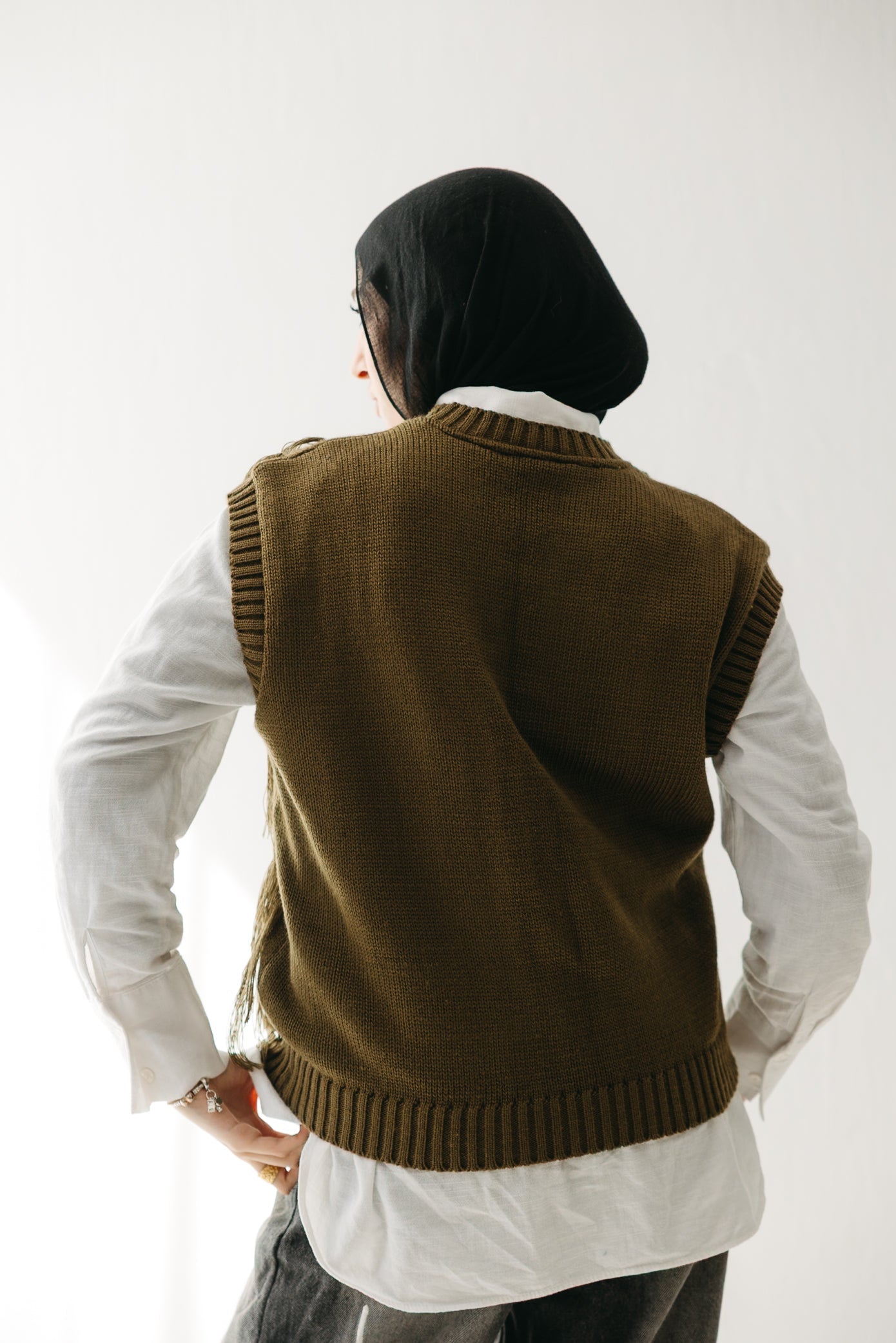Fringed up Vest in Olive
