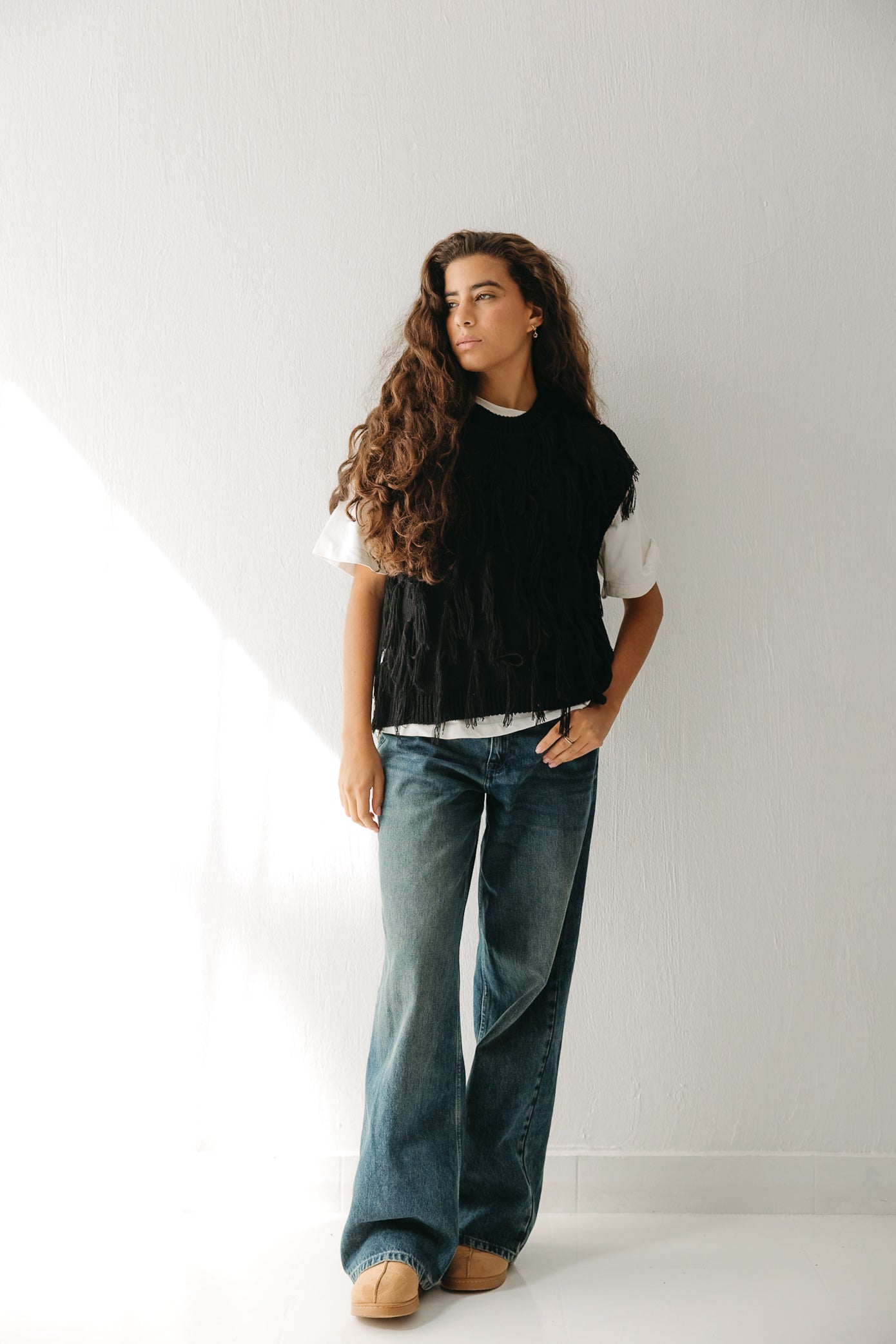 Fringed up Vest in Black