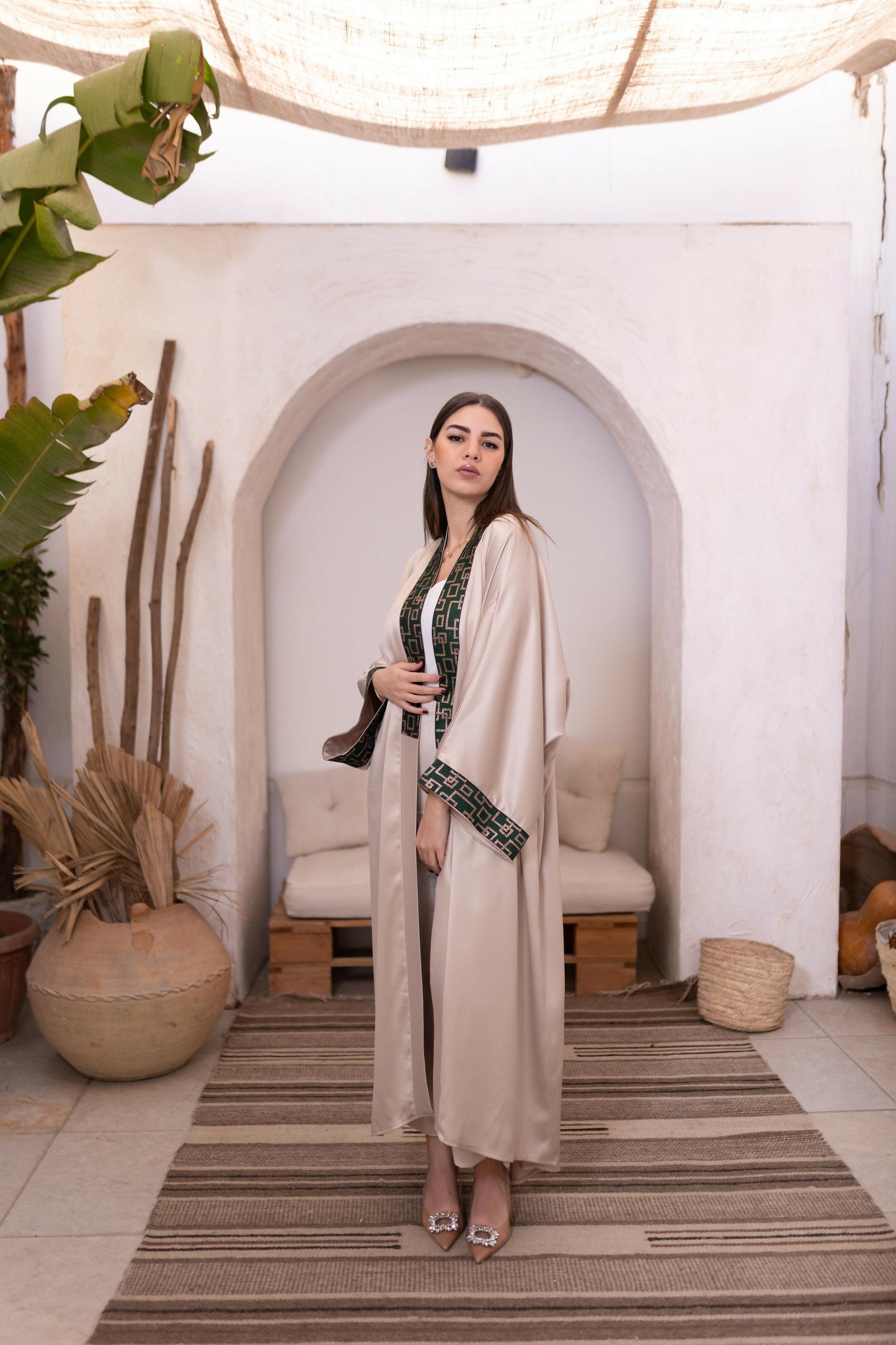 Beige Kaftan (Green/Golden)