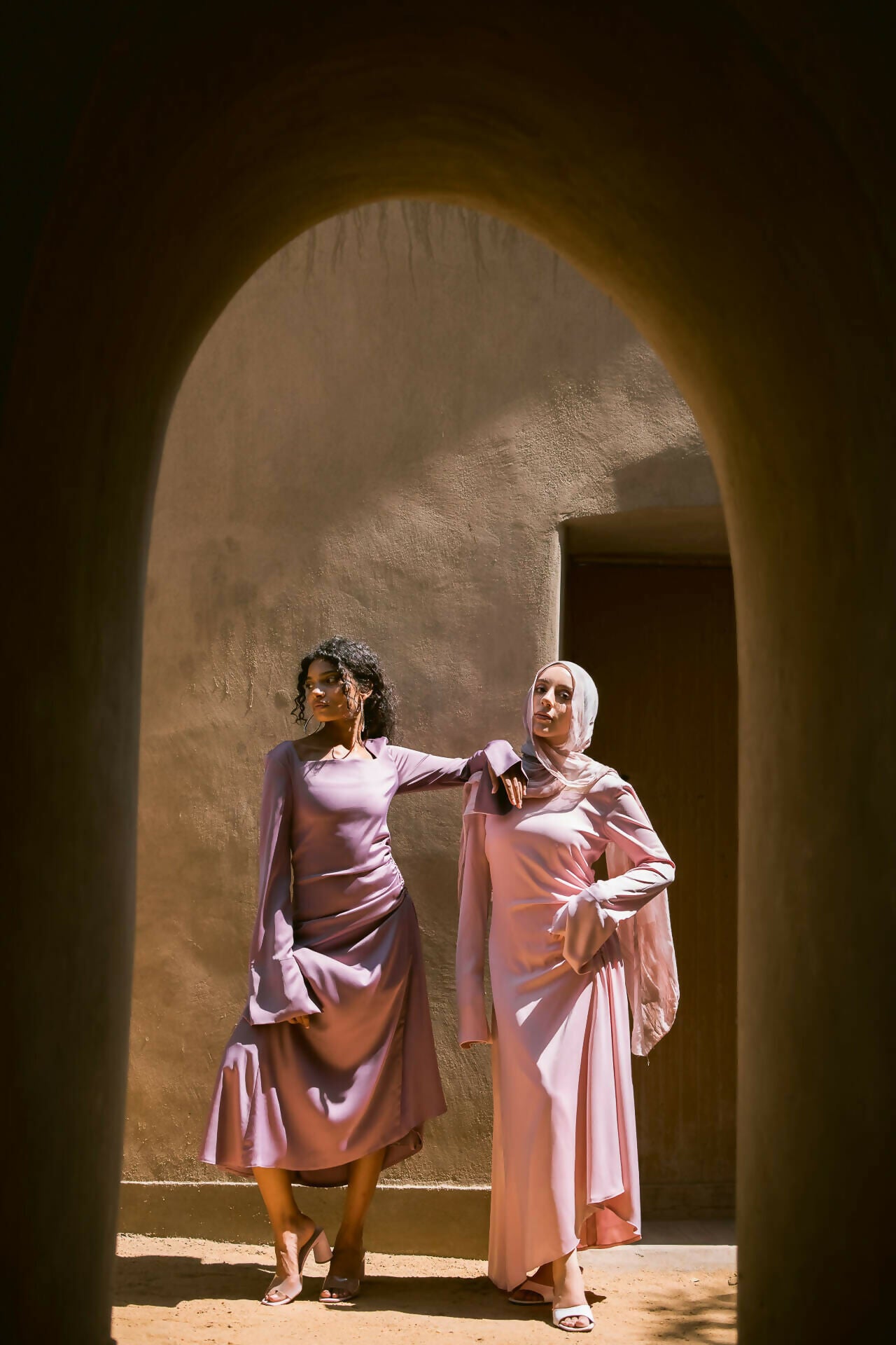 Maxi Satin Dress With Side Gathering