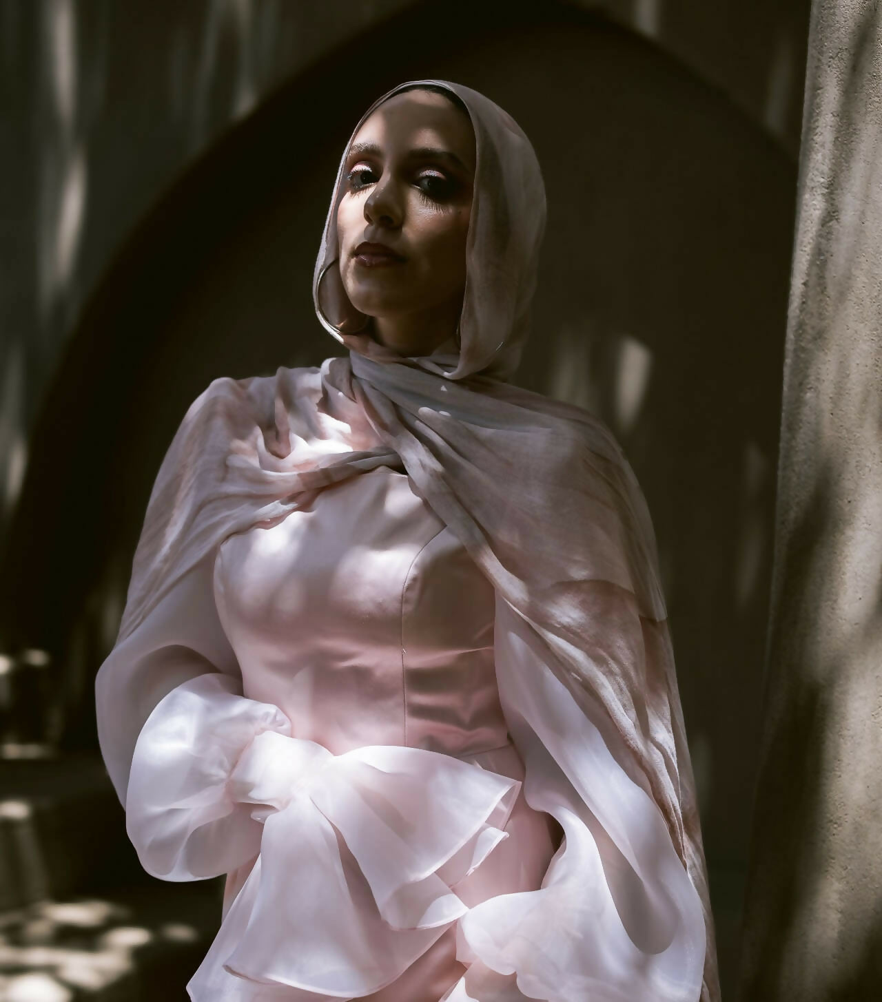 Maxi Satin With Puff Sleeve Organza Dress