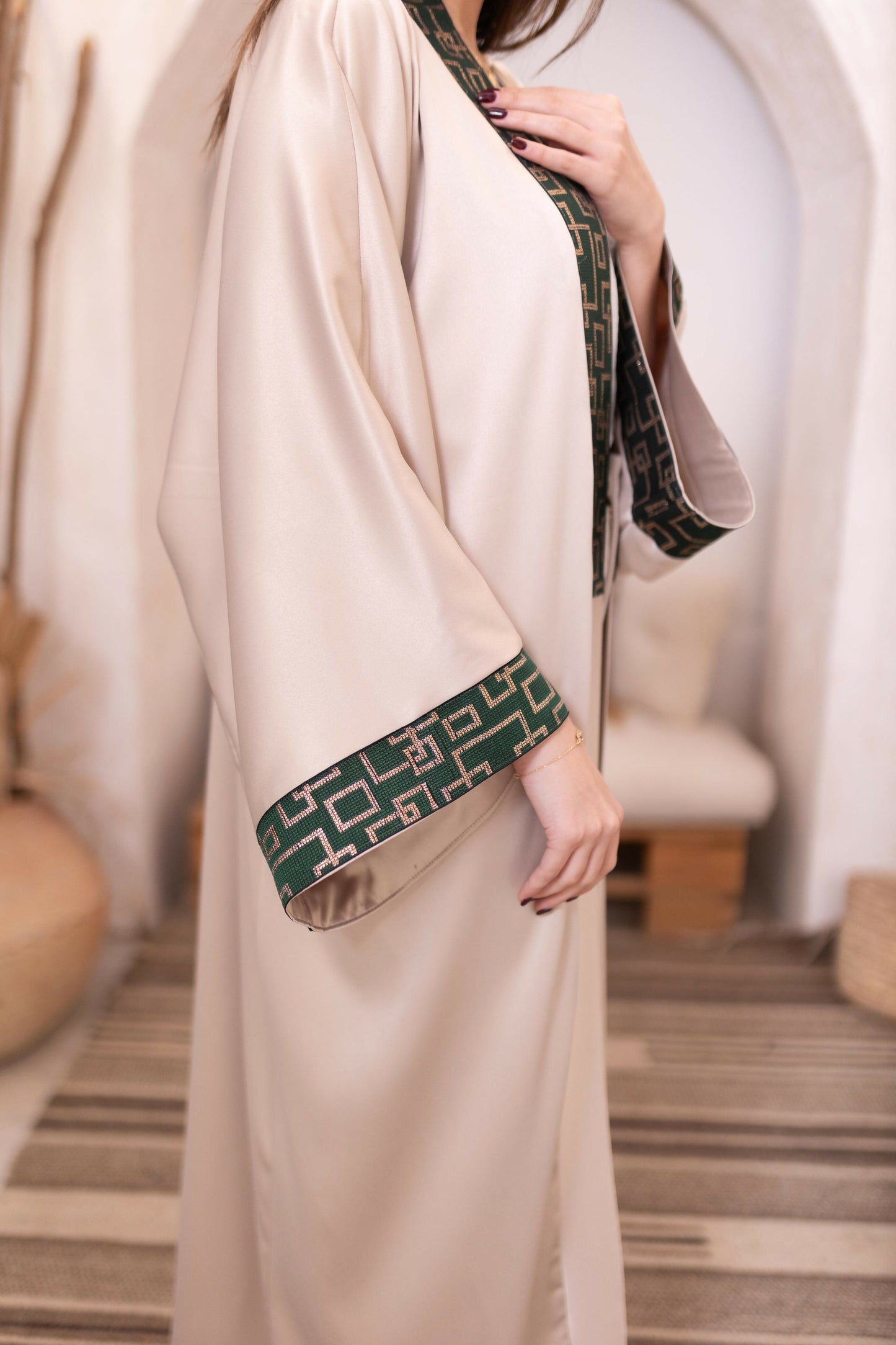 Beige Kaftan (Green/Golden)