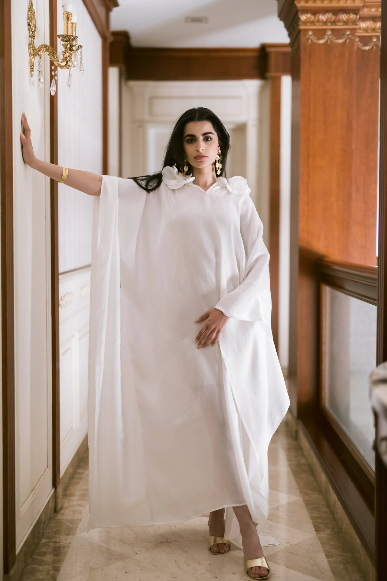 Shimmer Kaftan With Ruffle Neck