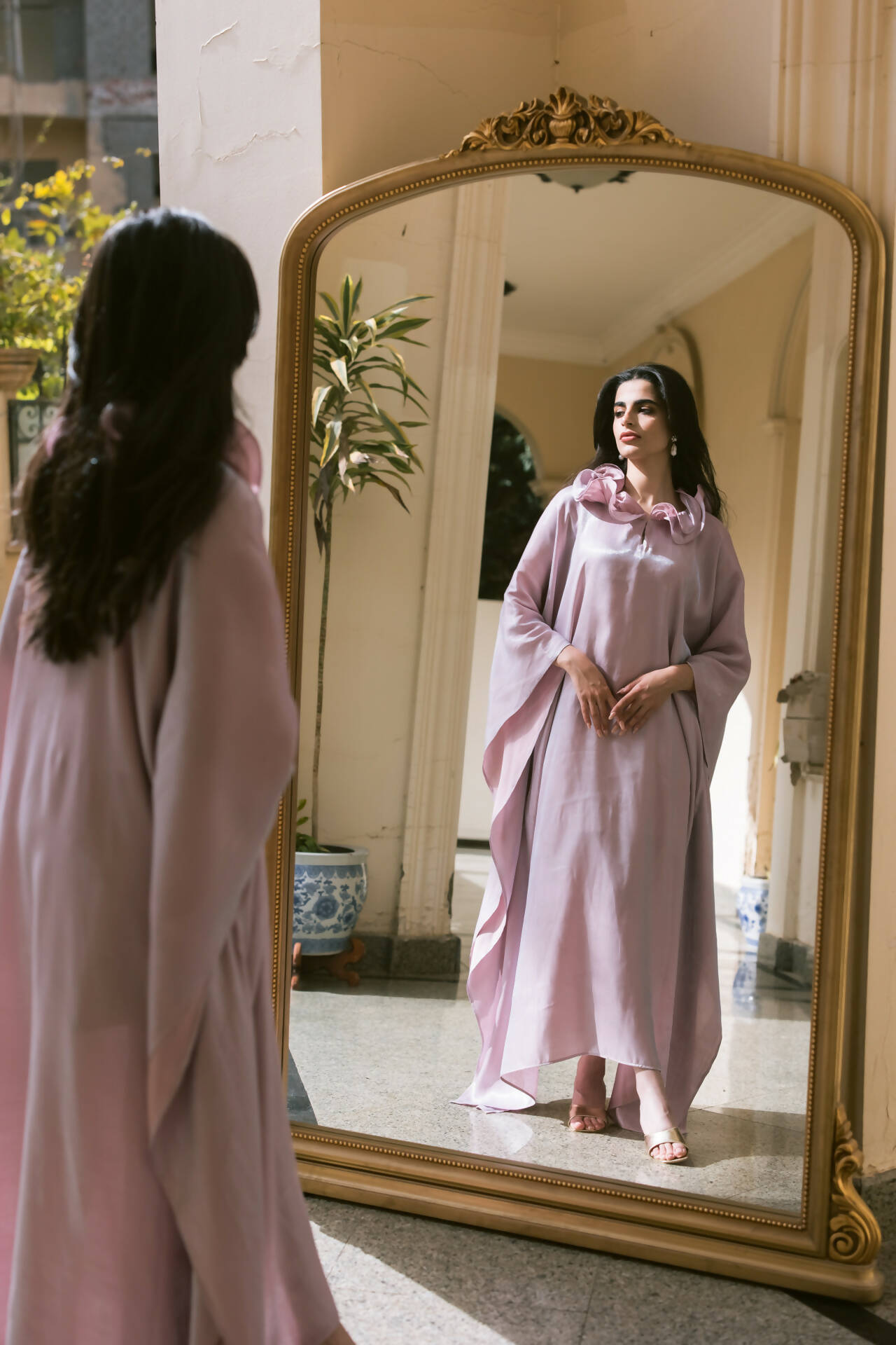 Shimmer Kaftan With Ruffle Neck