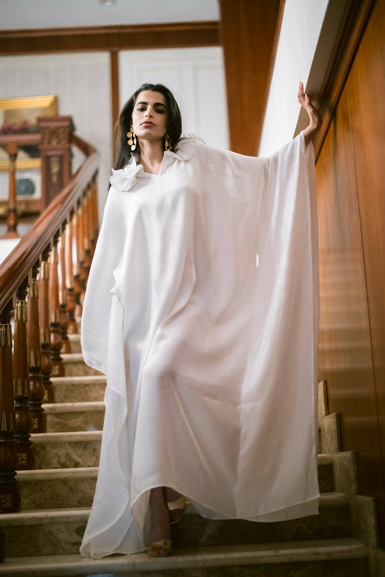 Shimmer Kaftan With Ruffle Neck