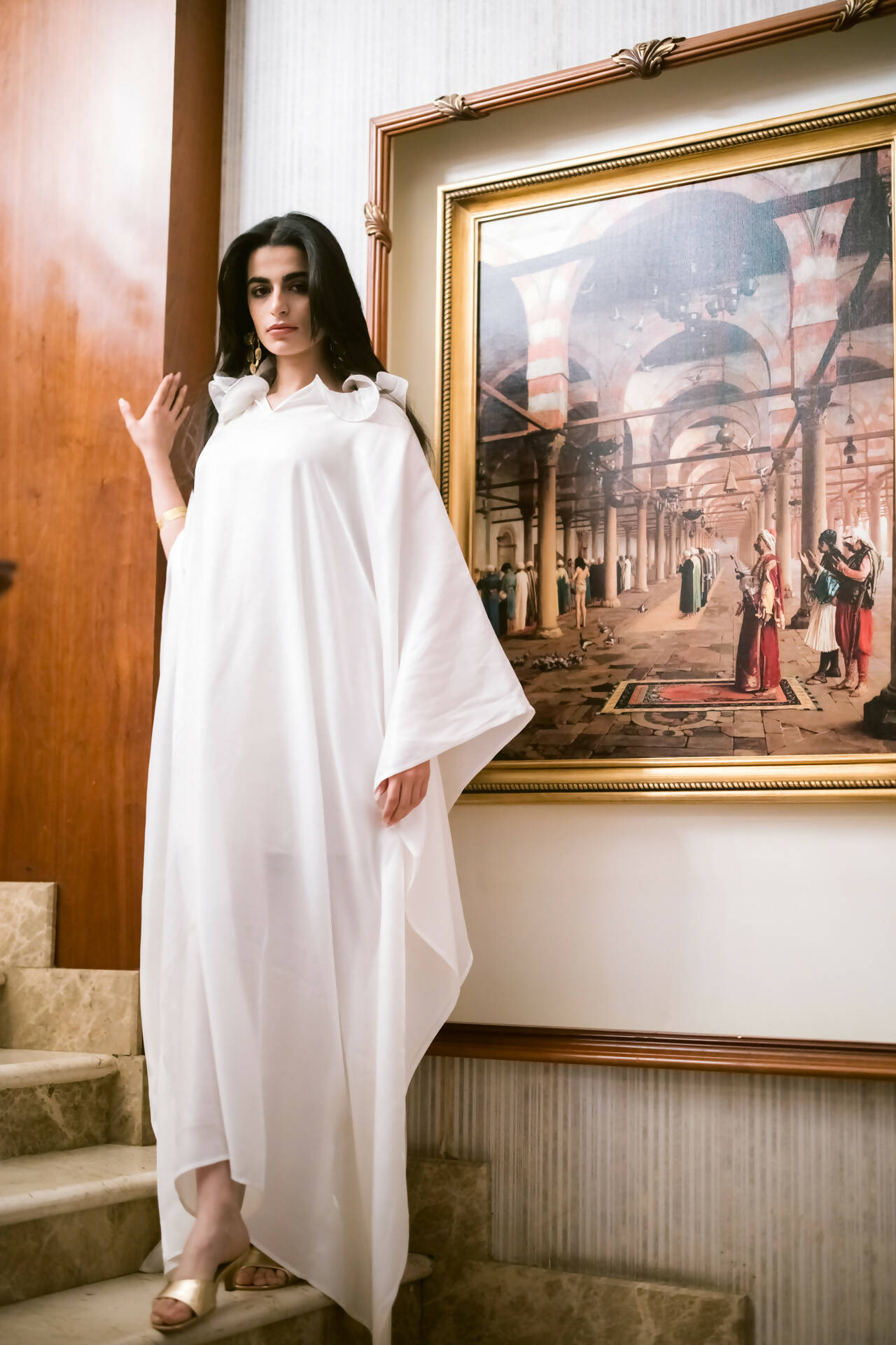 Shimmer Kaftan With Ruffle Neck