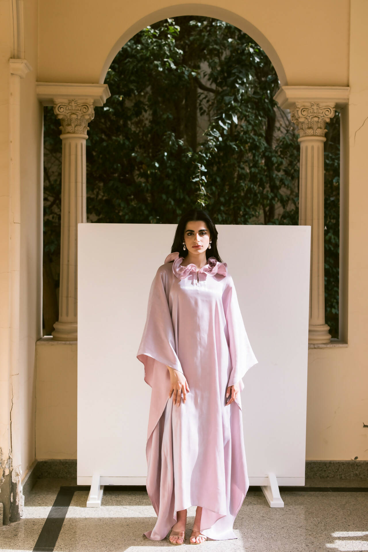 Shimmer Kaftan With Ruffle Neck