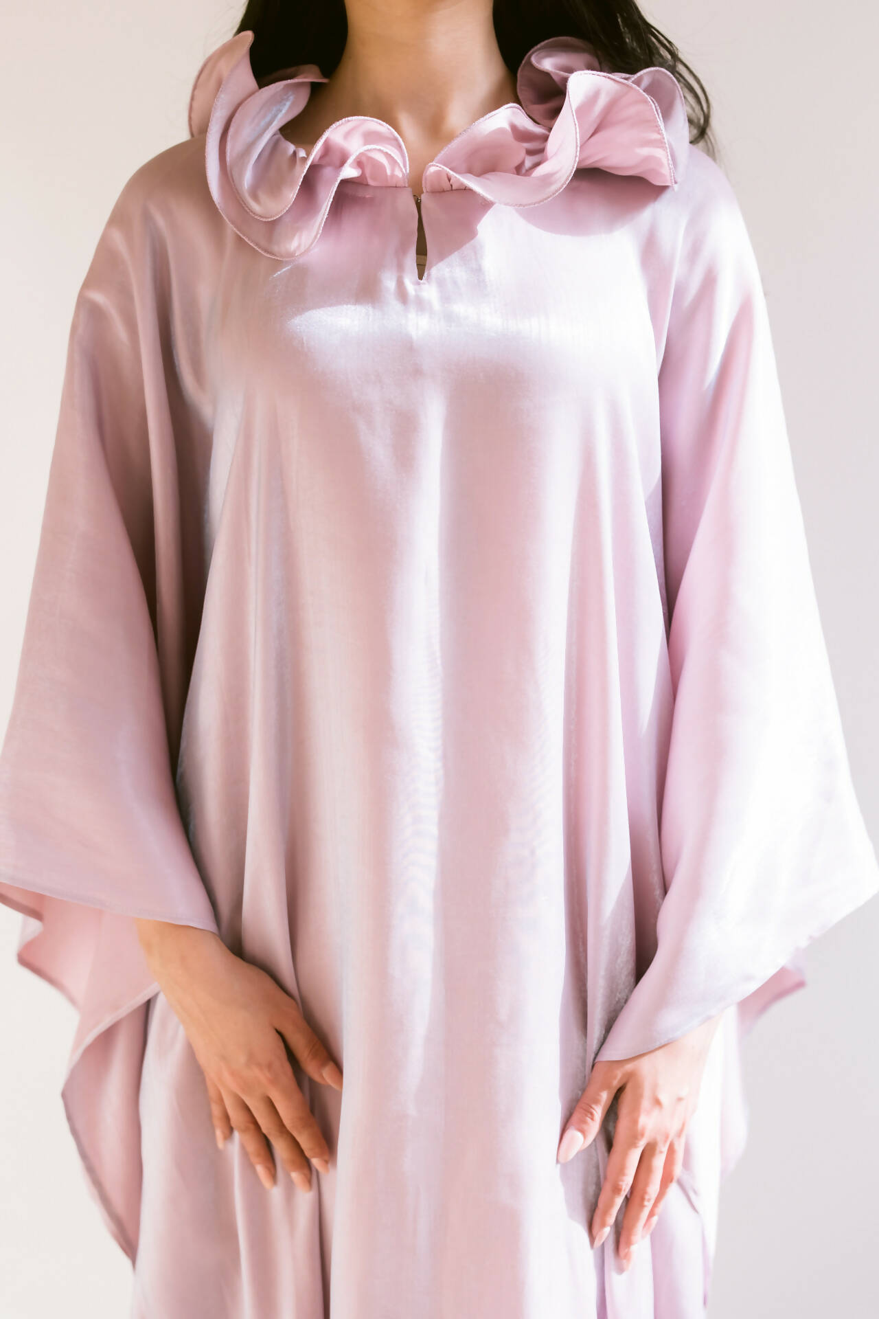 Shimmer Kaftan With Ruffle Neck