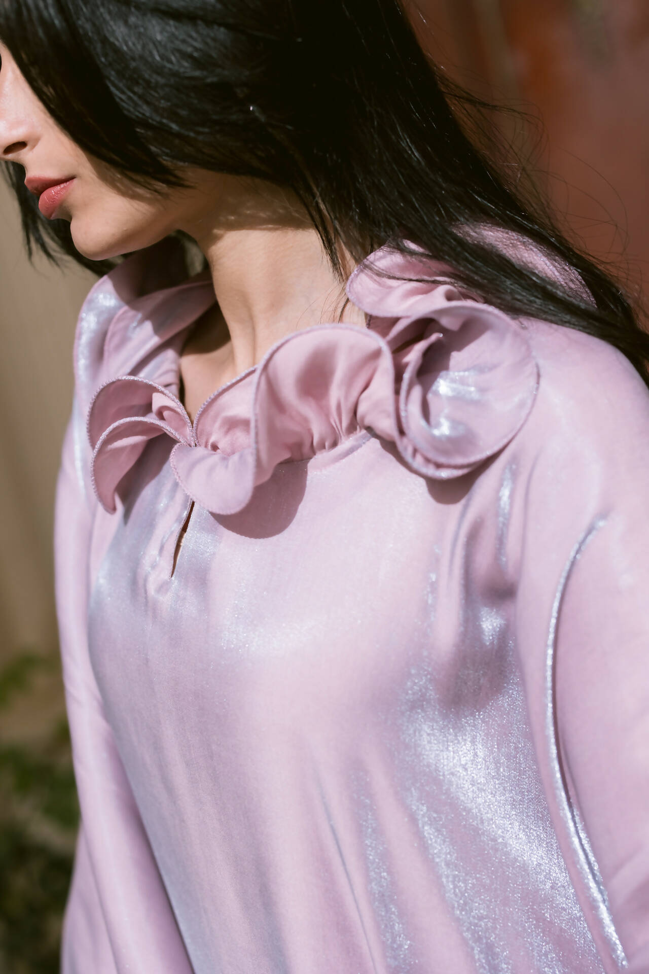 Shimmer Kaftan With Ruffle Neck