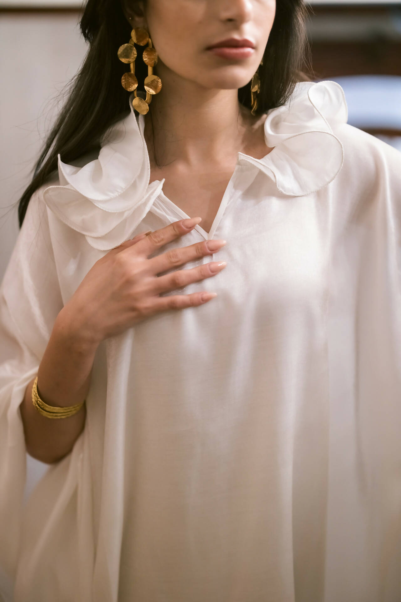 Shimmer Kaftan With Ruffle Neck