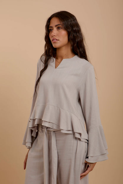 Grey Boho Long sleeve Top