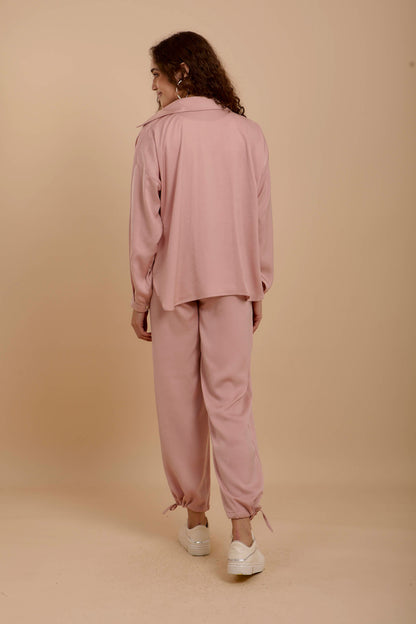 Pink Crushed satin Set