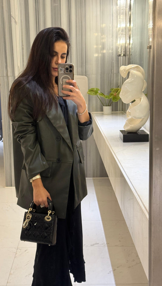 Arctic Leather Blazer In Dark Olive
