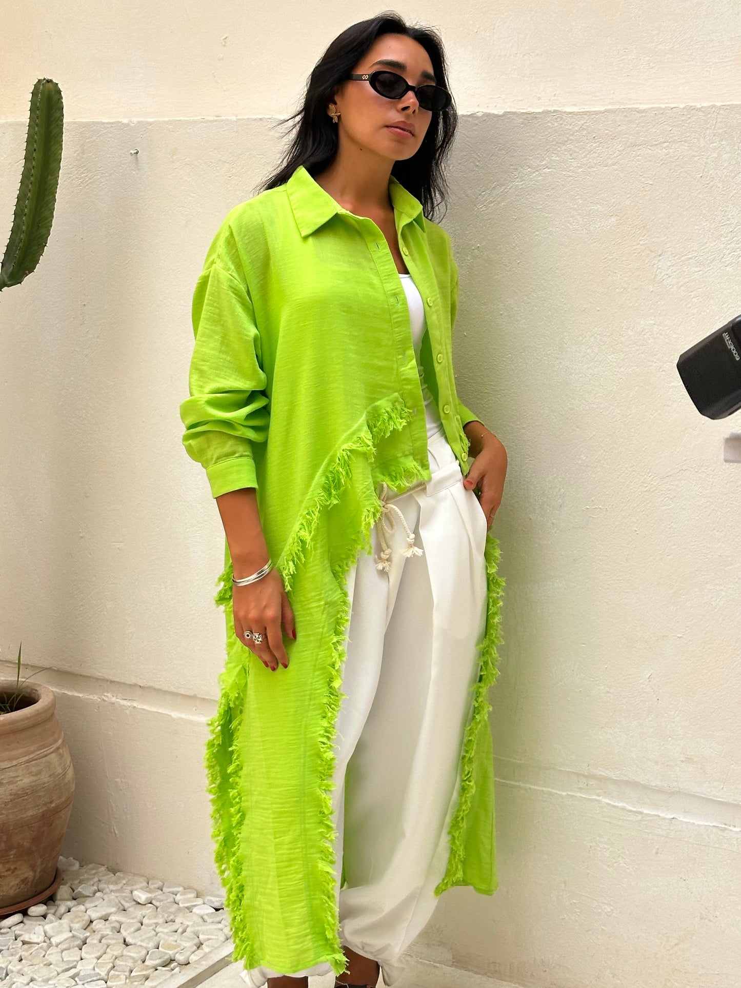 Fringed Sided Shirt in Apple Green