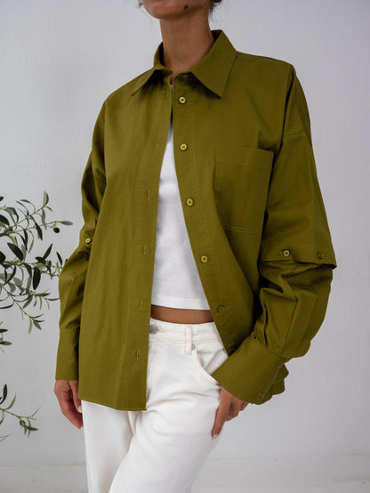 Buttoned Ease Chemise in Olive Green