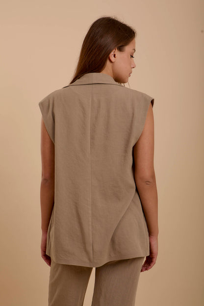 Café Linen Long Vest