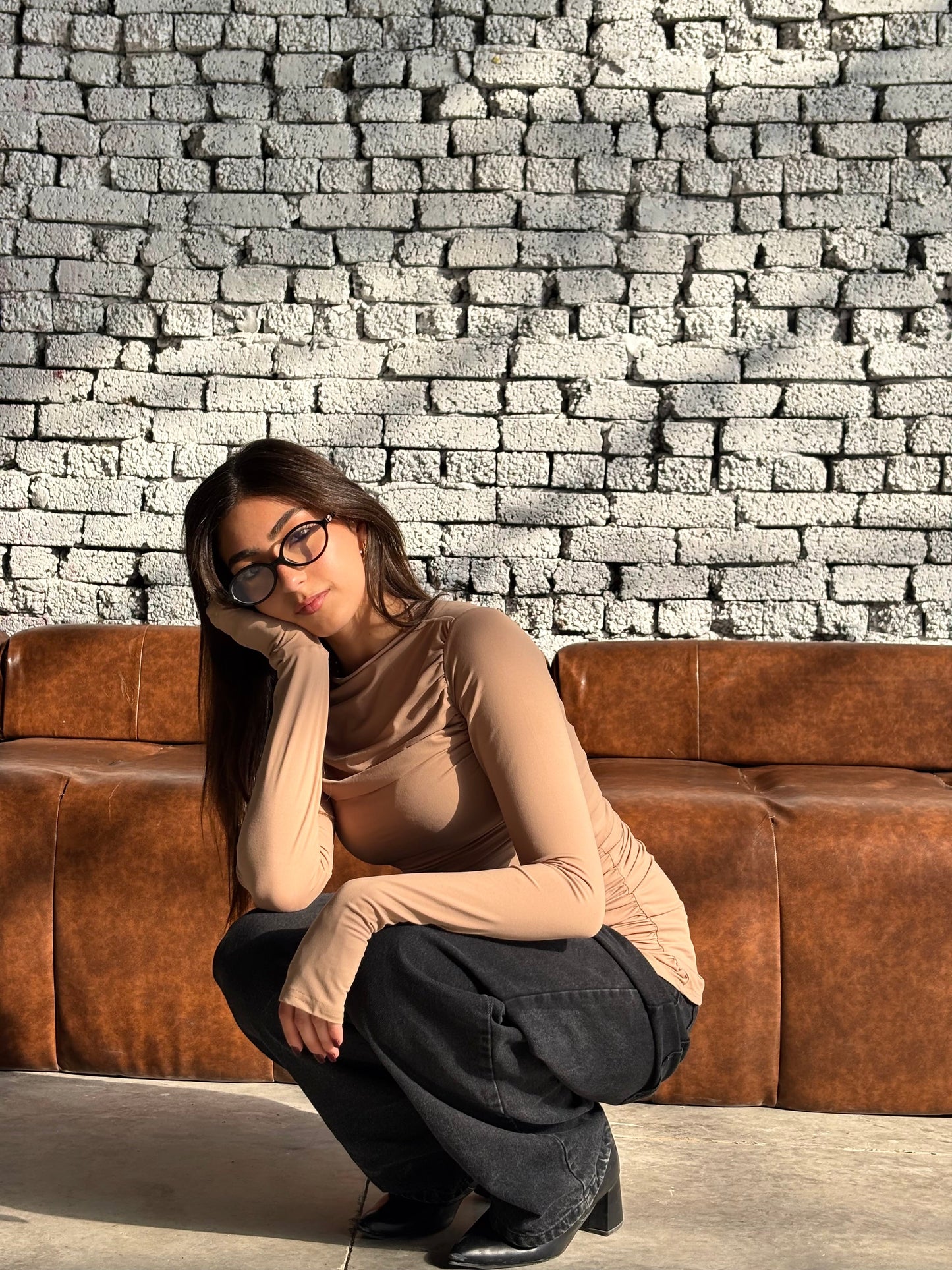 Contour Drape Top - Beige