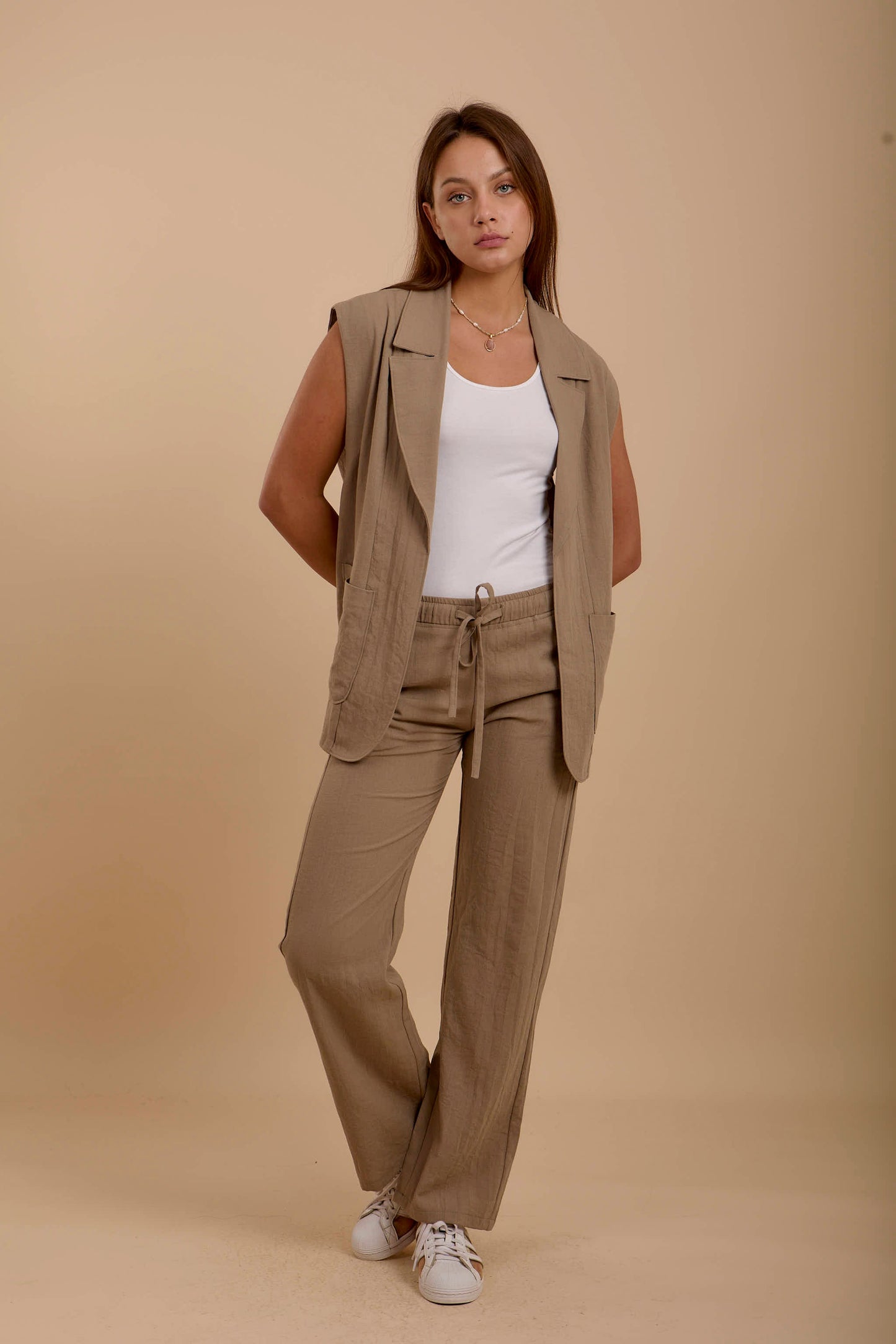 Café Linen Long Vest