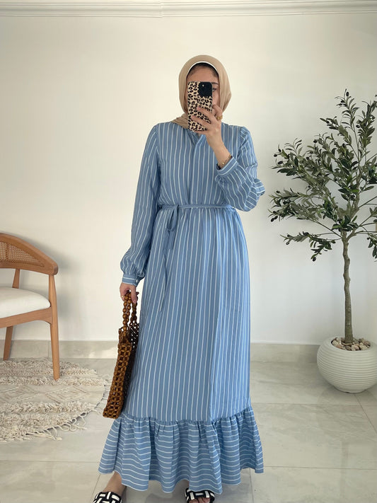 Marine Stripe Dress in Sky blue