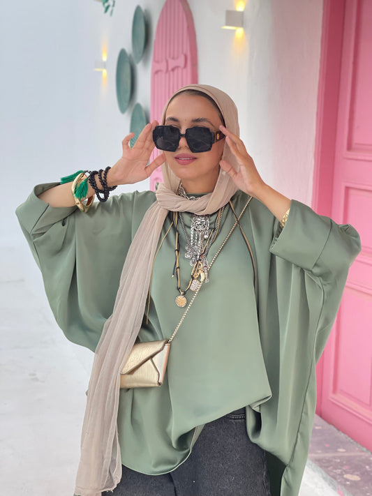 Mint satin loose poncho
