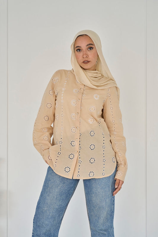 Beige flora shirt
