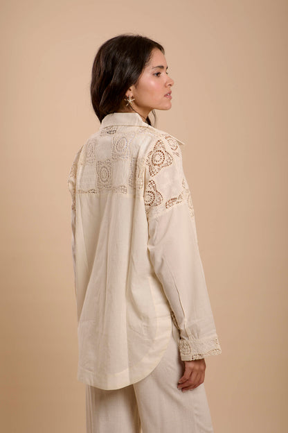 Asymmetrical Checkers Embro beige Shirt