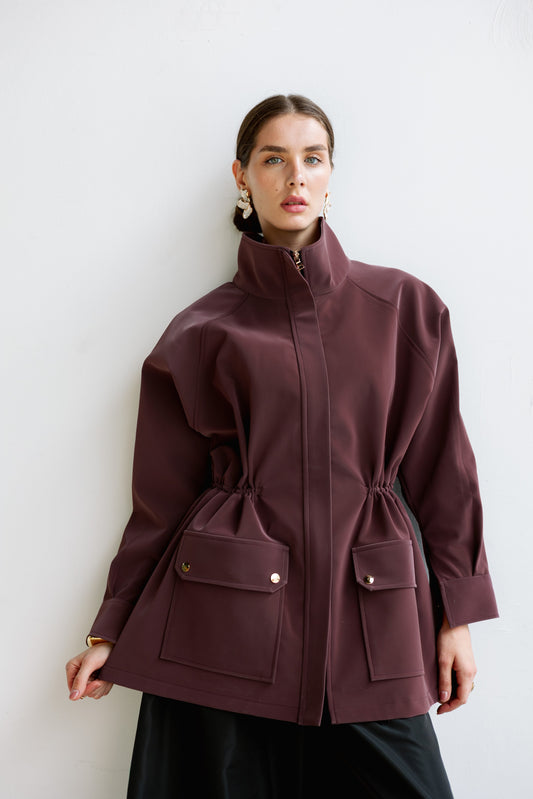 Burgundy leather  safari jacket