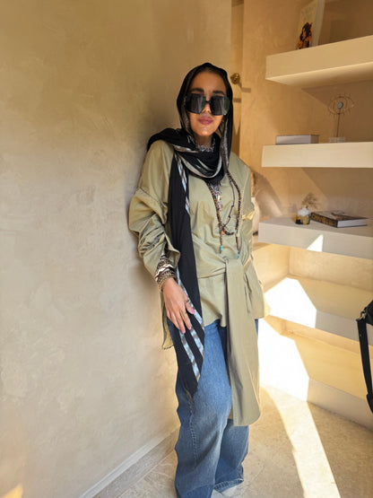 Kahki gabardine tie top