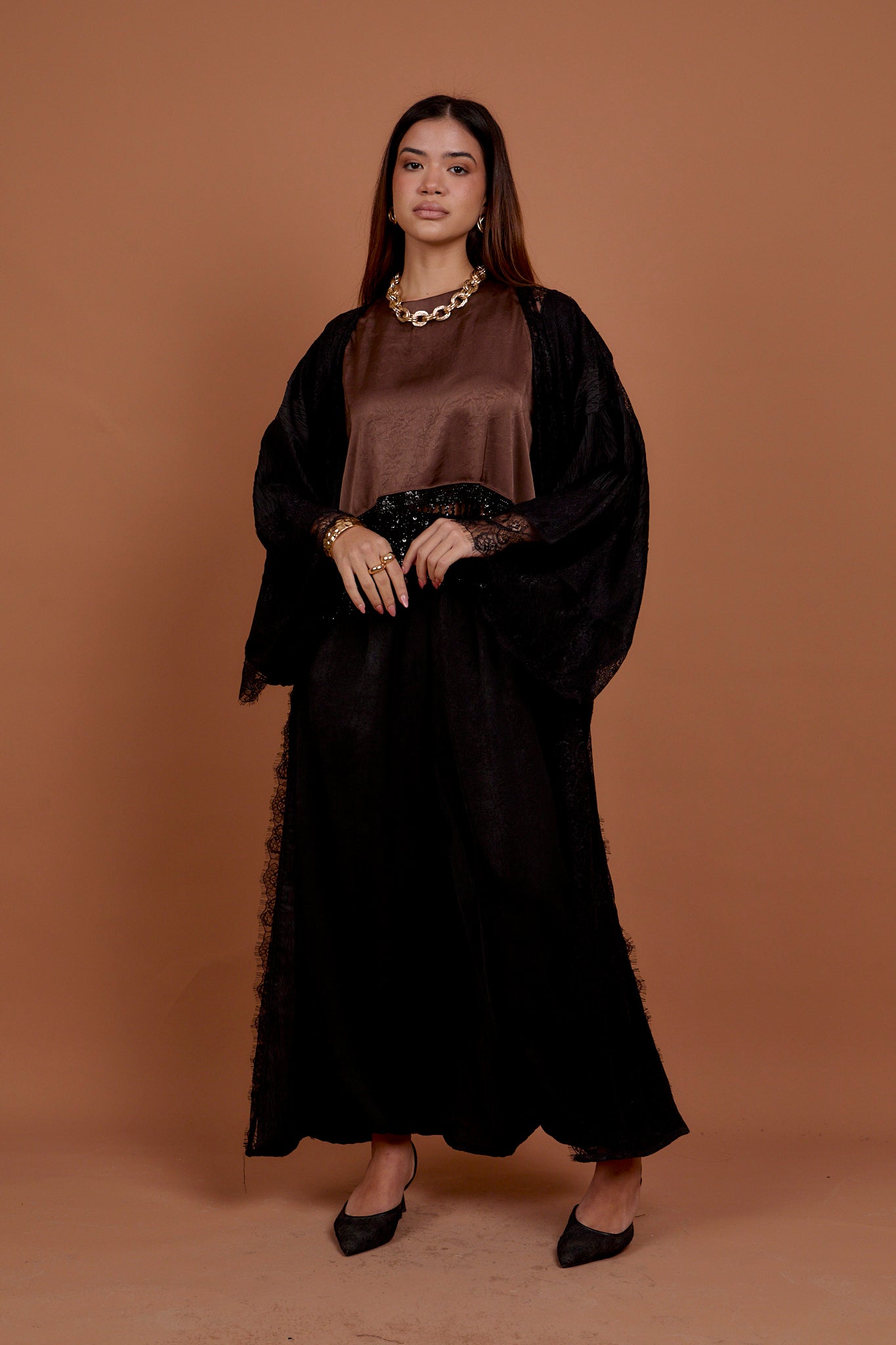Satin & Lace Black Kimono
