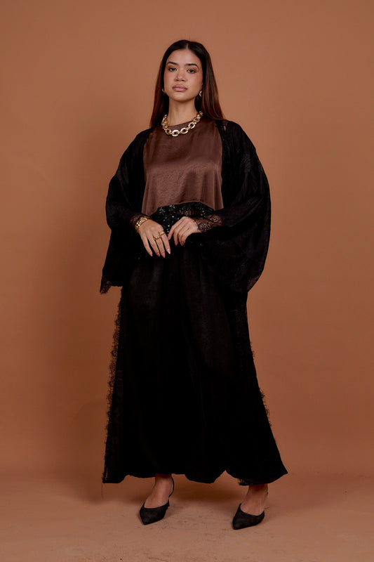 Satin & Lace Black Kimono