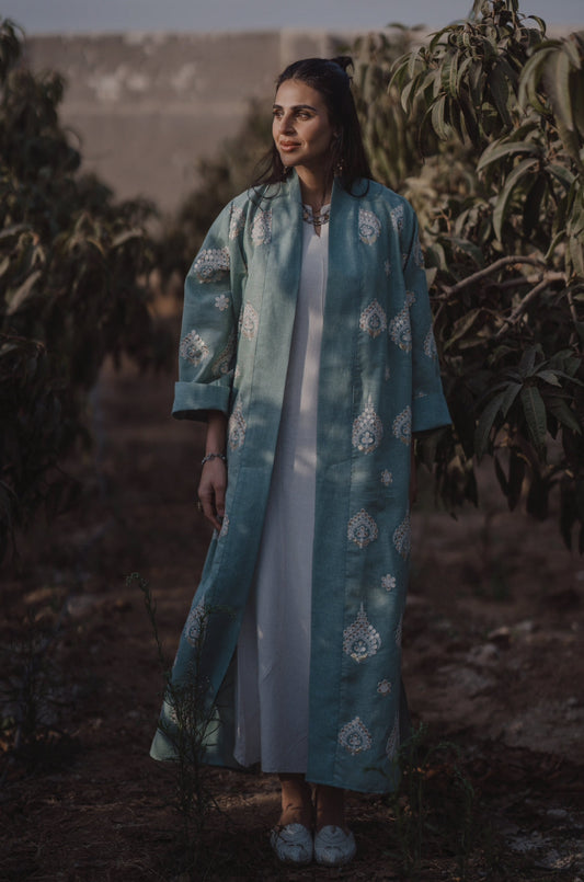 Mint Embro Applique Kaftan