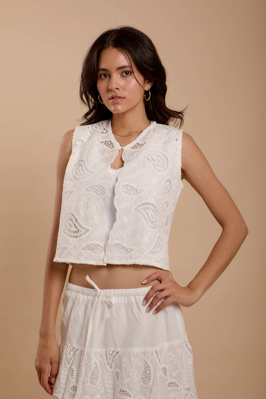 Hippie White Embro Vest