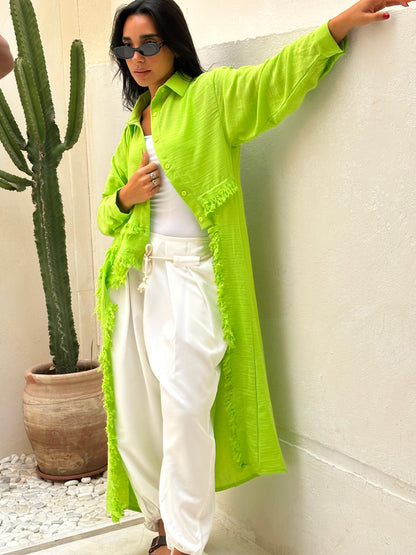 Fringed Sided Shirt in Apple Green