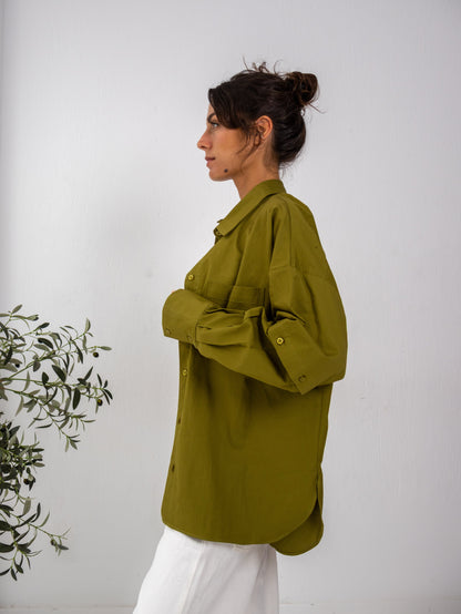 Buttoned Ease Chemise in Olive Green