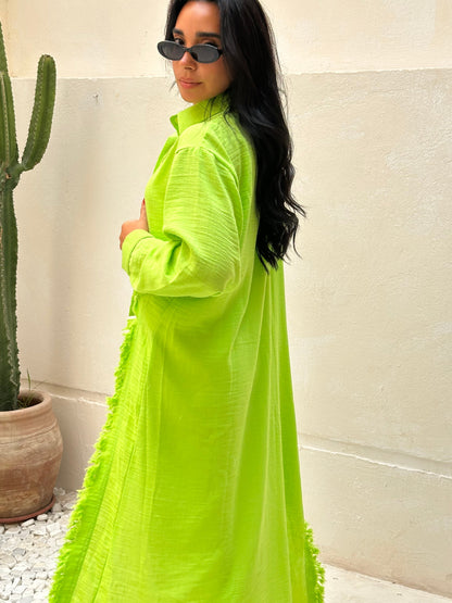 Fringed Sided Shirt in Apple Green