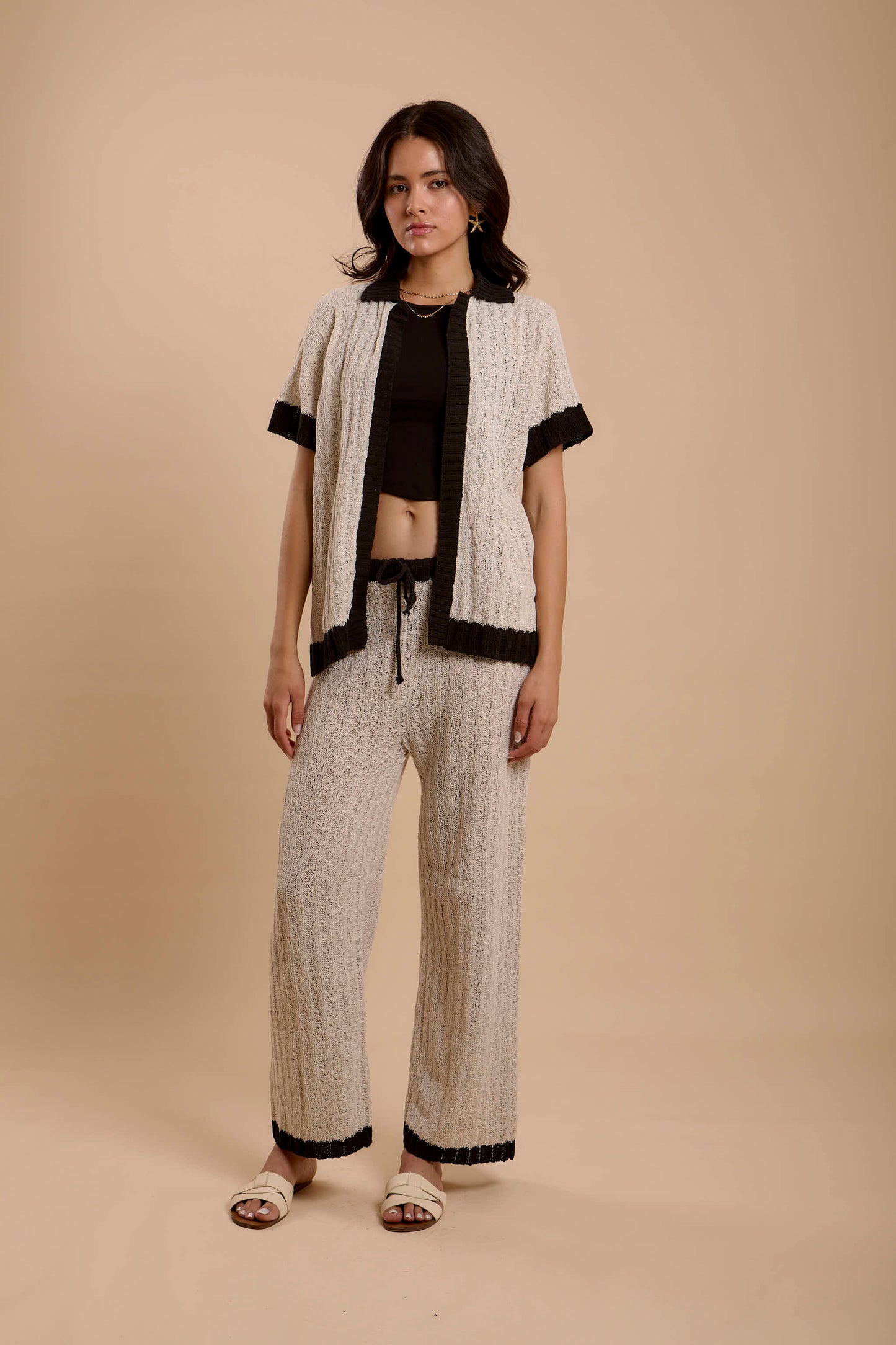 Crochet Shirt Offwhite & Black